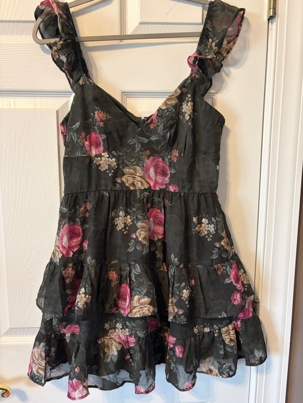 Francesca's Collections Olive Pink Floral Sundress Medium
